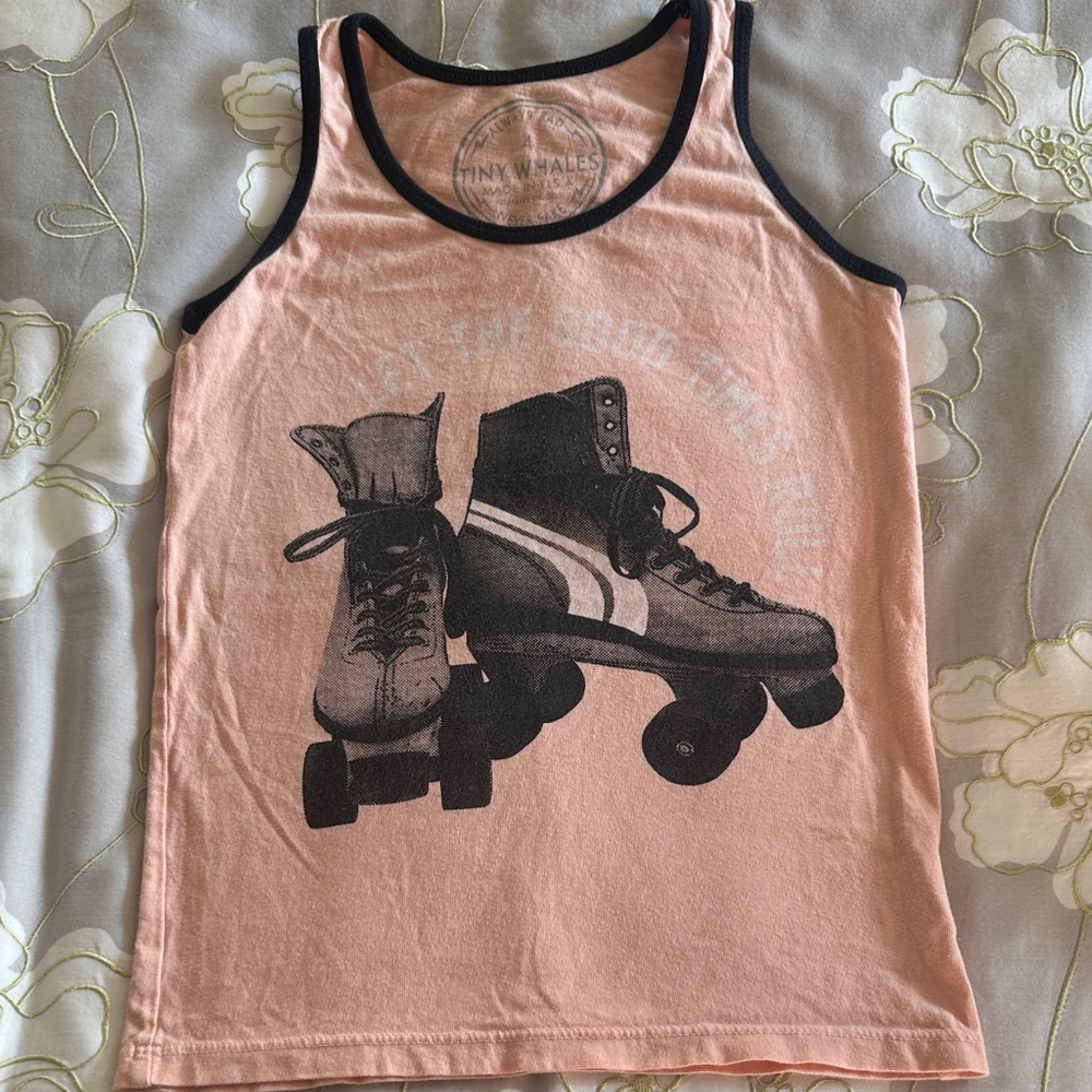 Tiny Whales Kids Roller Skate Tank Top - Pink- Size 4